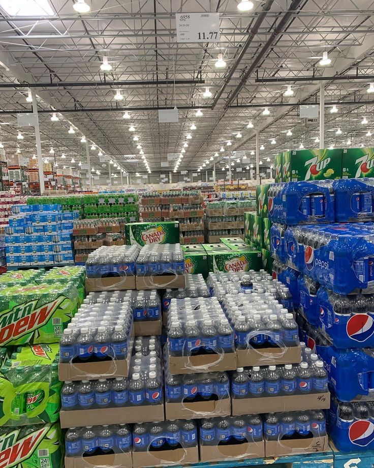 Warehouse pallets of beverages and bulk drinks